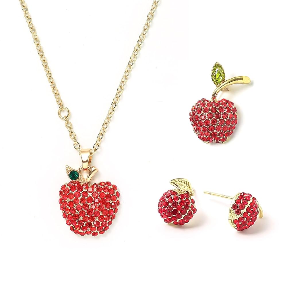 アクセサリー GARNI cutting apple pendant Amazon.com: FABMODE Apple Jewelry Set for Women Rhinestone
